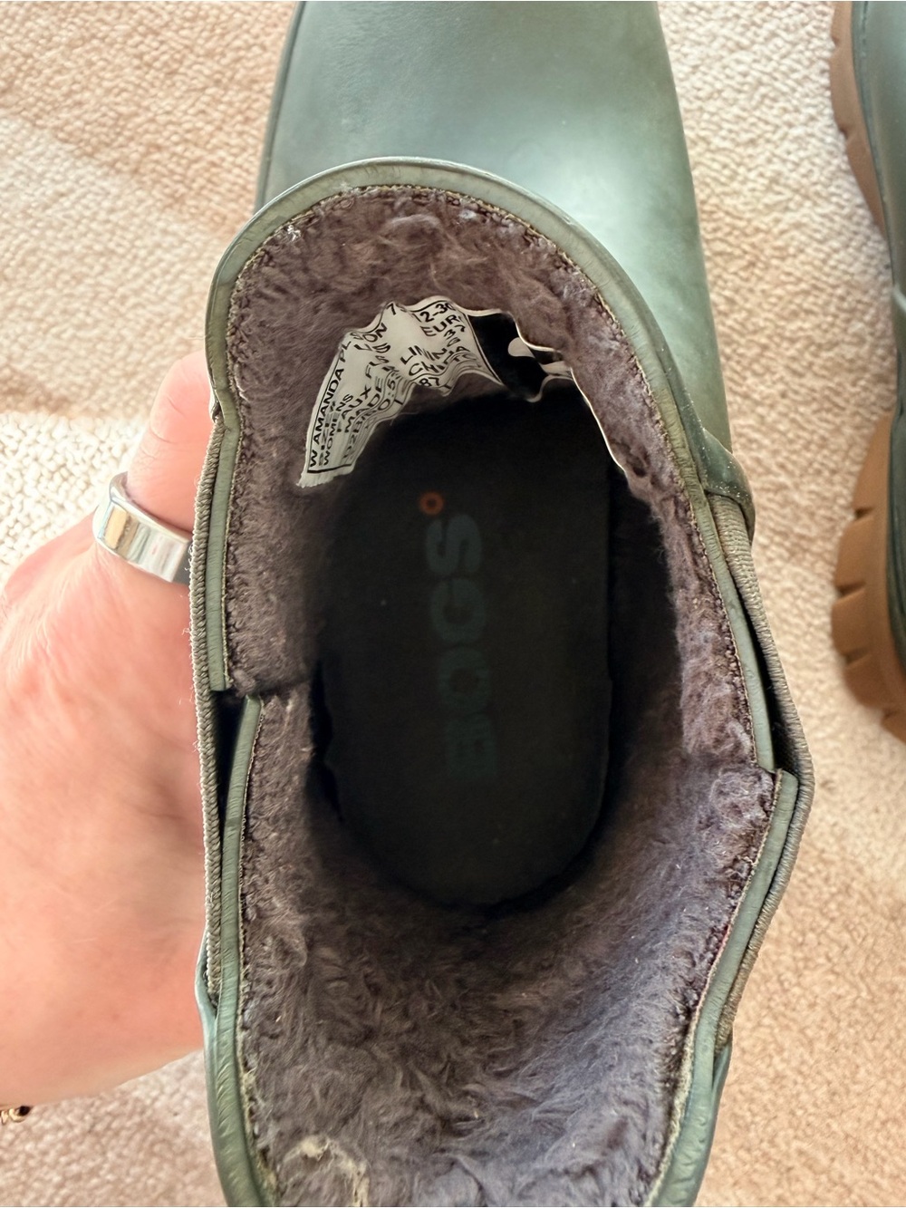Bogs Insulated Waterproof Ankle Rain Boots Women’s Size 6 Green Fleece Lined - Picture 5 of 6